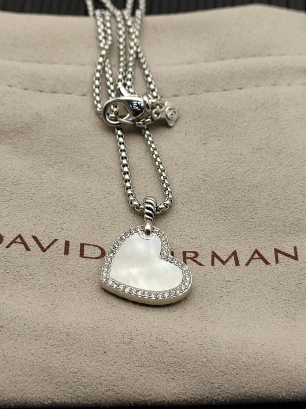 ♕David Yurman Silver Heart Mother-of-Pearl Necklace
